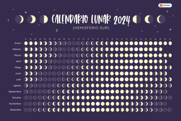 2024 Moon Calendar Southern Hemisphere - SPANISH - obrazy, fototapety, plakaty