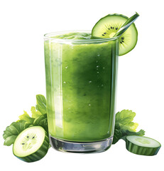 Detox green smoothie. Healthy green juice. Watercolor illustration