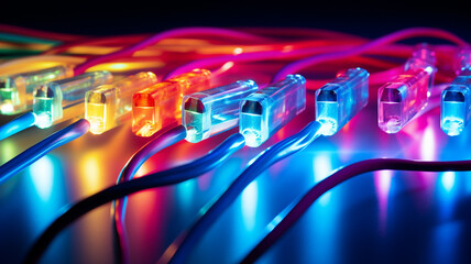 colorful led lights in dark background, close up