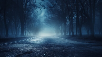 foggy dark road in the forest, abstract background
