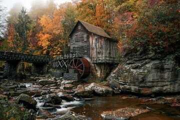 old wooden bridge in autumn