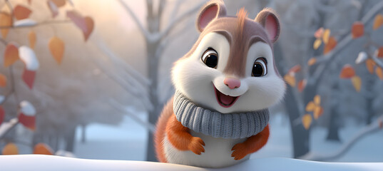 Сartoon squirrel in winter