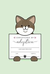 Once Stray Tabby Kitten Cat Holding Adoption Certificate in Front