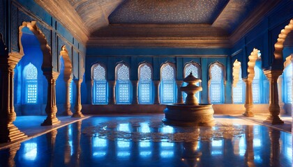 Indischer Palast von innen in blauem Licht. - obrazy, fototapety, plakaty