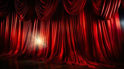 dramatic red curtain unveiling with spotlight