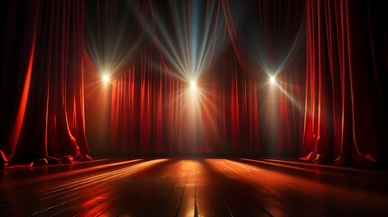 curtain's call: the dramatic allure of a spotlighted stage - obrazy, fototapety, plakaty