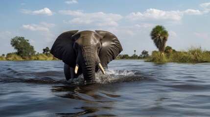  Elephant in river water, Victoria Nile delta. 