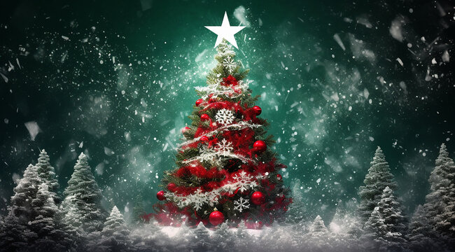 A Christmas tree in a snowstorm