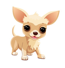 Beige chihuahua puppy. Little joyful cartoon puppy on a white background