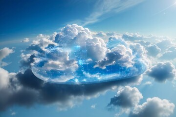 Realistic Digital Cloud Data Flow. Digital Informational Technology Web Futuristic Cloud. Cloud Computing. Abstract Motion of Digital Data Flow. Digital Connectivity