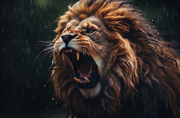 Naklejka premium A lion gives a mighty roar. Great for stories on lions, wilderness, jungle, adventure, travel, nature and more. 