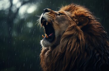 Naklejka premium A lion gives a mighty roar. Great for stories on lions, wilderness, jungle, adventure, travel, nature and more. 