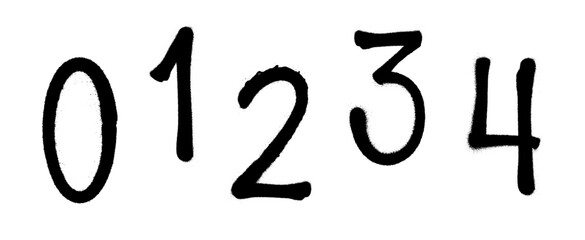 Obraz premium Graffiti spray font alphabet with a spray in black over white. Digits. Vector illustration. Part 8