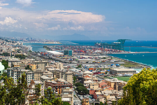 Panoramic view of Voltri and the harbor of Pra', in Genoa