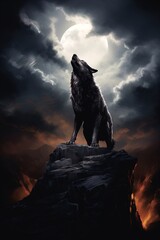 A wolf under a full moon. Great for stories of fantasy, wilderness, adventure, werewolf, RPG and more. 