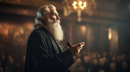 Religious leader delivering sermon to congregation. Generative AI - obrazy, fototapety, plakaty
