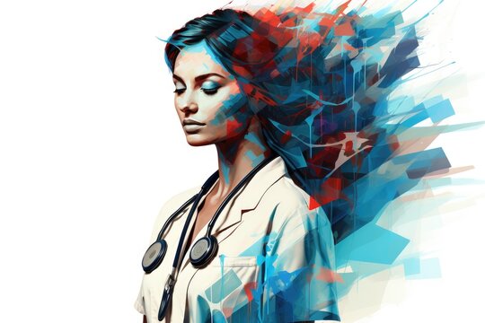 Abstract art of a nurse as the anchor of healthcare