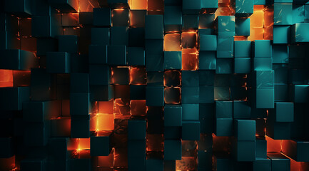 Abstract geometric background wallpaper, in the style of dark turquoise and dark orange