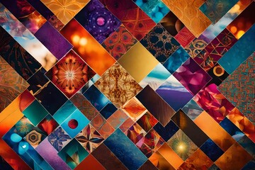 A Photograph of a mesmerizing collage, embracing the interplay of vibrant colors and abstract...