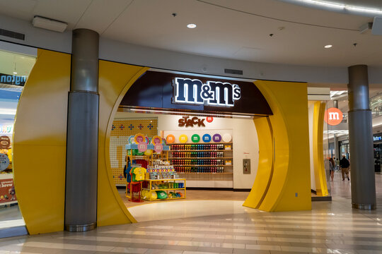 M and M’S  Candy store in Mall of America in Bloomington, MN, USA, May 5, 2023. M and M’S store is a colorful, interactive sweets-themed shop selling M and Ms candy, clothing, home decor and gifts.