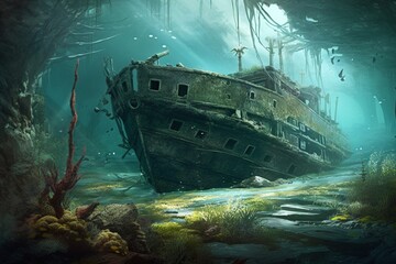 shipwreck in the sea - obrazy, fototapety, plakaty