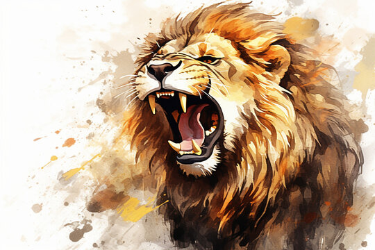 Lion roaring watercolor style, Generative AI