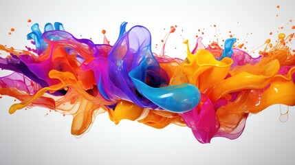 Liquid Art Explosion: Abstract and artistic, oil splashes create a vibrant, high-quality 3D illustration on white