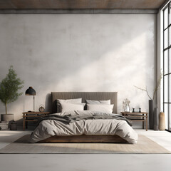 Industrial Bedroom interior, Bedroom interior mockup, Industrial style Bedroom mockup, empty wall mockup