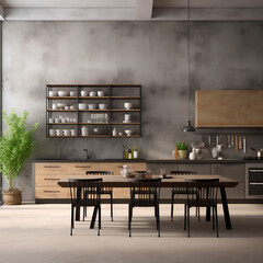 Industrial Kitchen interior, Kitchen interior mockup, Industrial style Kitchen mockup, empty wall mockup