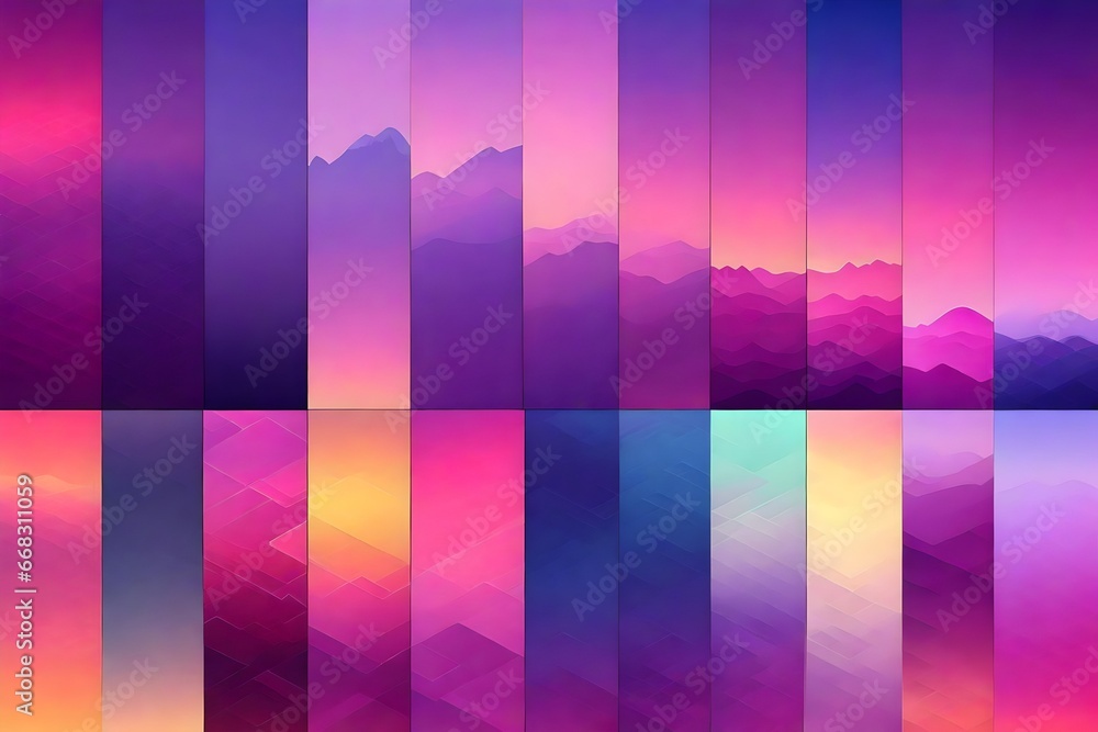 Poster an assortment of gradient backgrounds suitable for mobile app interfaces.