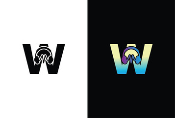 Initial Letter W Music Logo. Letter W Music Logo Headphone Symbol Logo Icon Vector Template.