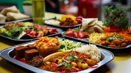 vegan dishes on a table in a canteen