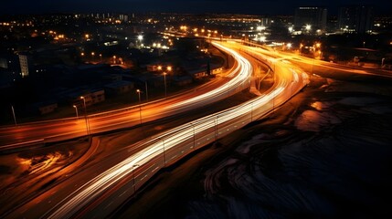 Fototapeta na wymiar motion blur of a busy urban highway, in the evening, rush hour, generative AI.