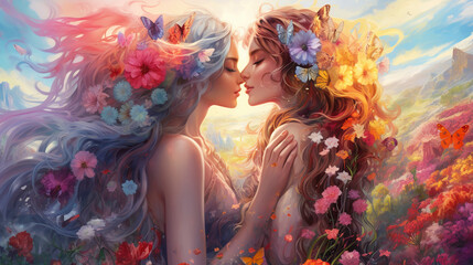 Lesbian couple in love illustration
