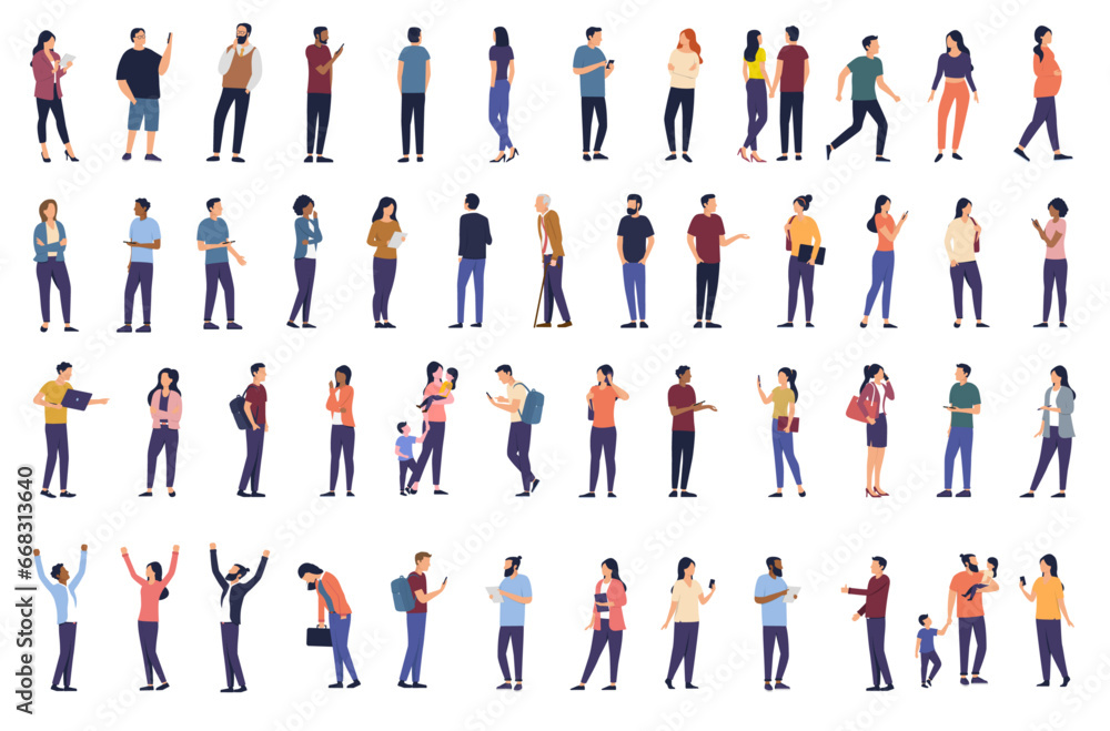 Poster vector people bundle collection - set of illustrations with various diverse casual flat design chara