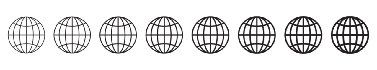 Globe icon, WWW world wide web set site symbol, Internet collection icon, website address globe, outline signs.