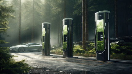 Electric car charging station, green energy concept