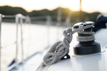 Close up of a fixing rope on a sailing yacht