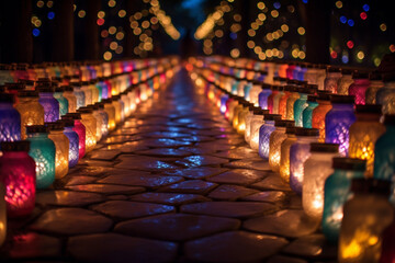 A pathway lined with luminaries guiding the way through. creating a beautiful path 