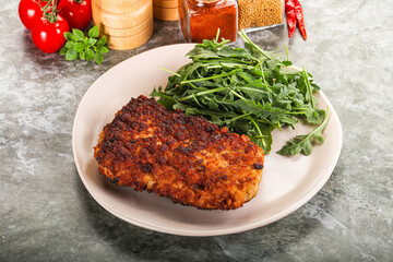 Tasty roasted breaded meat schnitzel