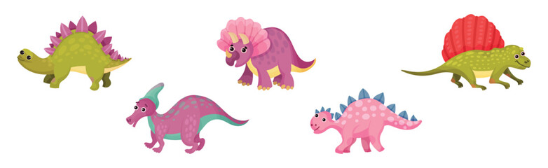 Funny Dinosaur Jurassic Period Prehistoric Animal Vector Set