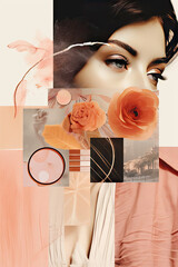 Beautiful young woman with flowers in her hair. Art collage.
