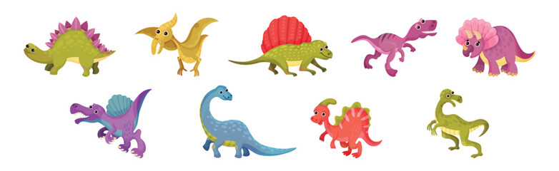Funny Dinosaur Jurassic Period Prehistoric Animal Vector Set