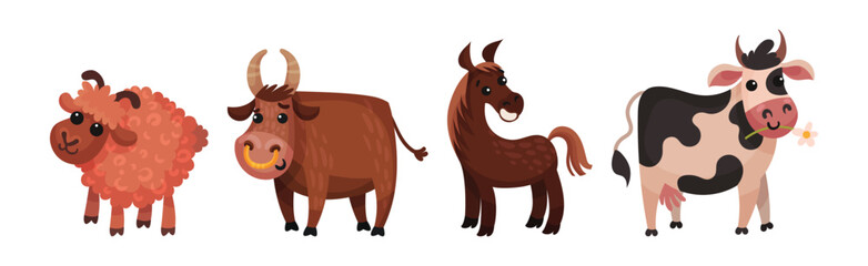 Farm Animals with Sheep, Cow and Horse Vector Set