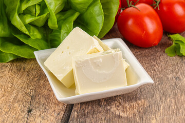 Greek traditional Feta cheese in the plate