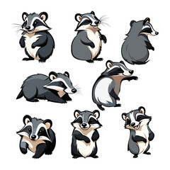 set of badgers in different poses