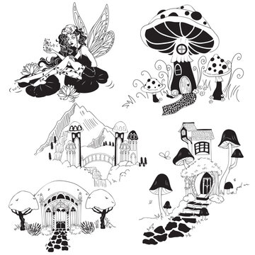Black and White Fairly Land Illustration Set