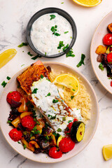 Moroccan  salmon with vegetables and couscous
