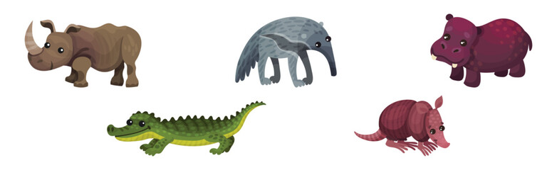 Cute African Animals and South Wild Fauna Vector Set