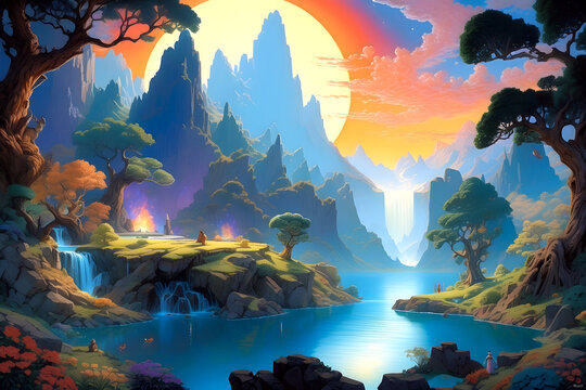 Picture of a surreal dreamscape where reality and imagination entwine Cartoon Background design - ai generated